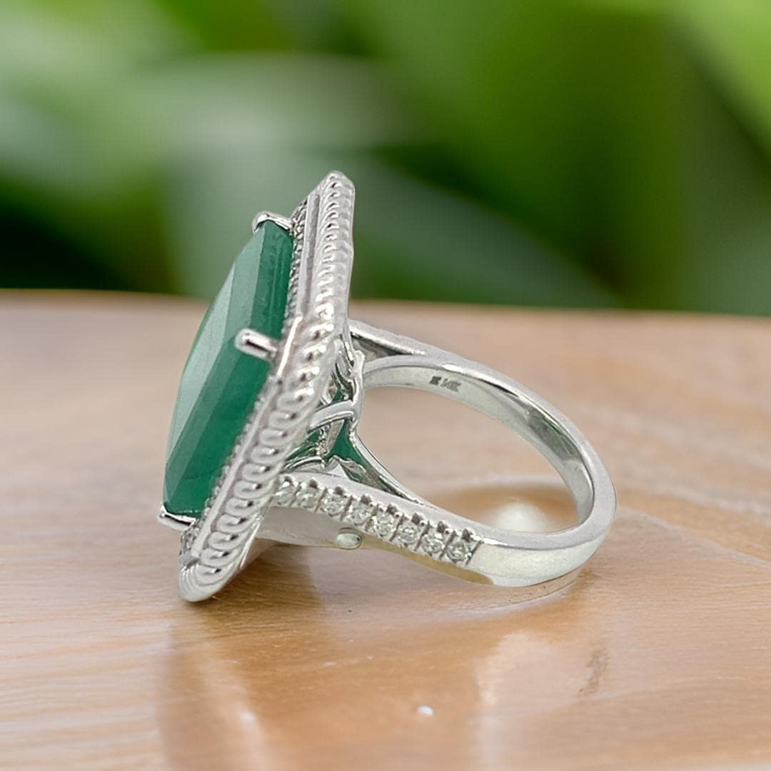 Natural Emerald Diamond Ring Size 6.25 14k W Gold 13.14 TCW Certified $9,775 402673