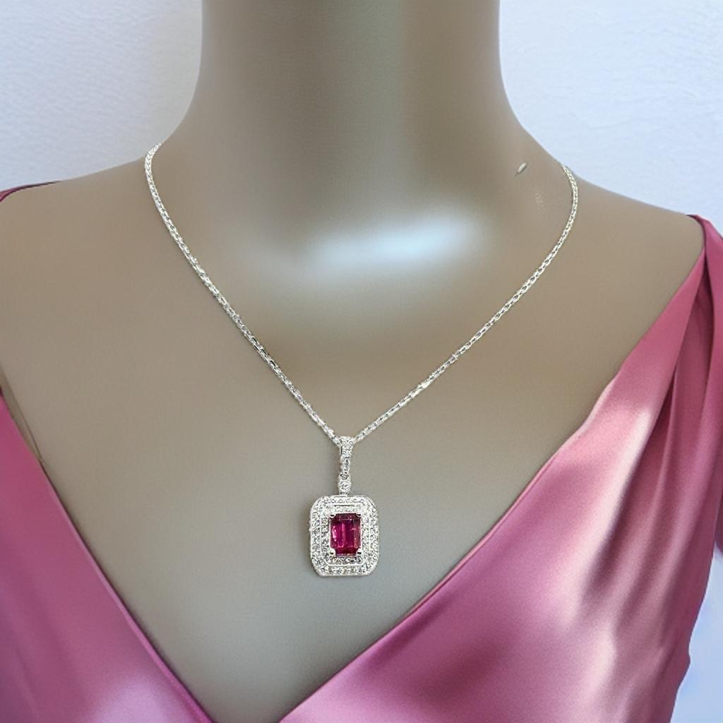 Diamond Rubellite Tourmaline Necklace 18" 18k Gold 1.80 TCW Certified $4,950 921140 - Certified Fine Jewelry