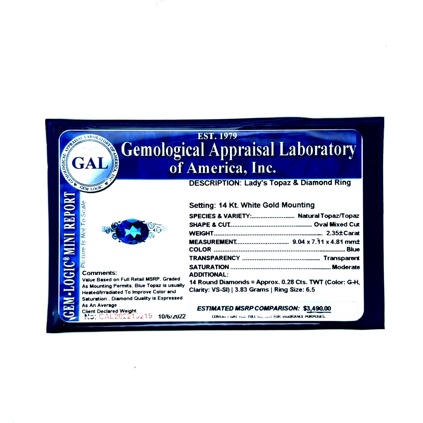 Natural Topaz Diamond Ring 6.5 14k W Gold 2.63 TCW Certified $3,490 219219 - Certified Fine Jewelry