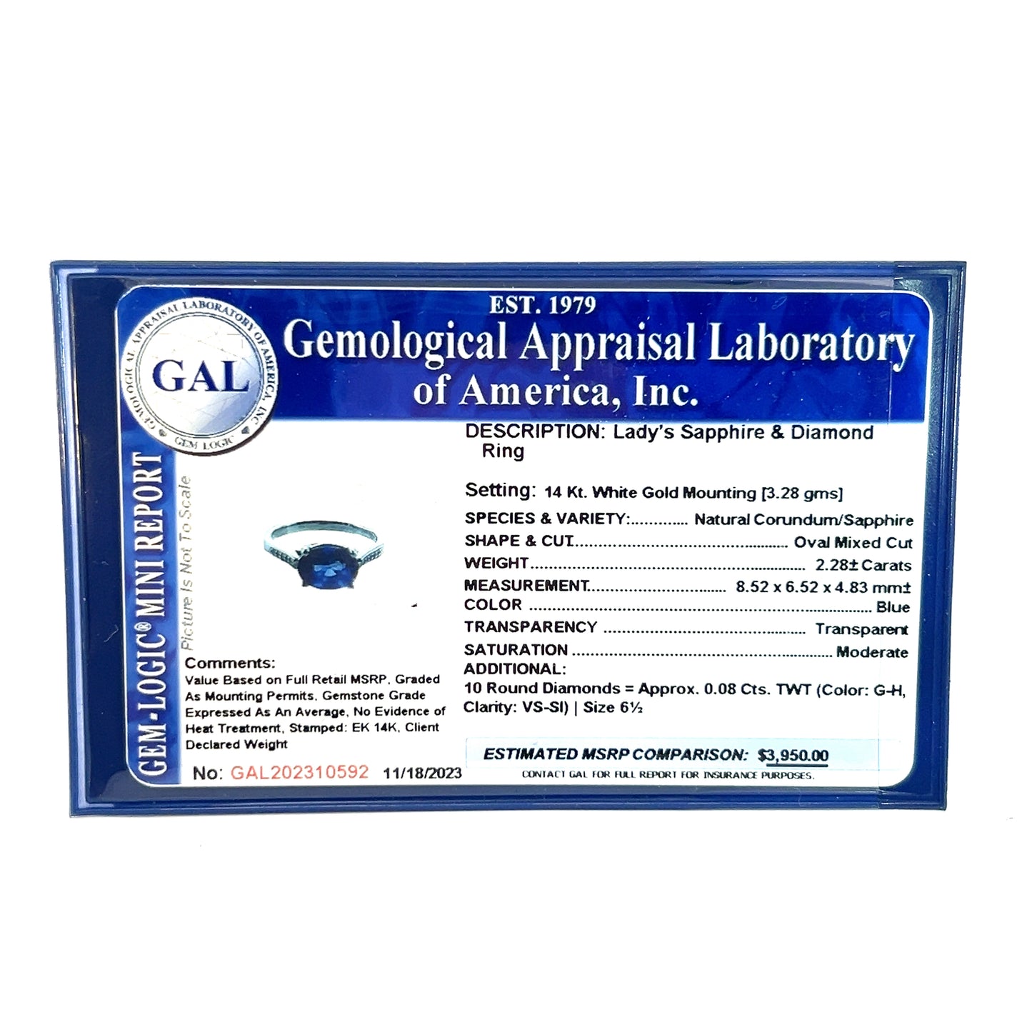 Natural Sapphire Diamond Ring 6.5 14k White Gold 2.36 TCW Certified $3,950 310592 - Certified Fine Jewelry