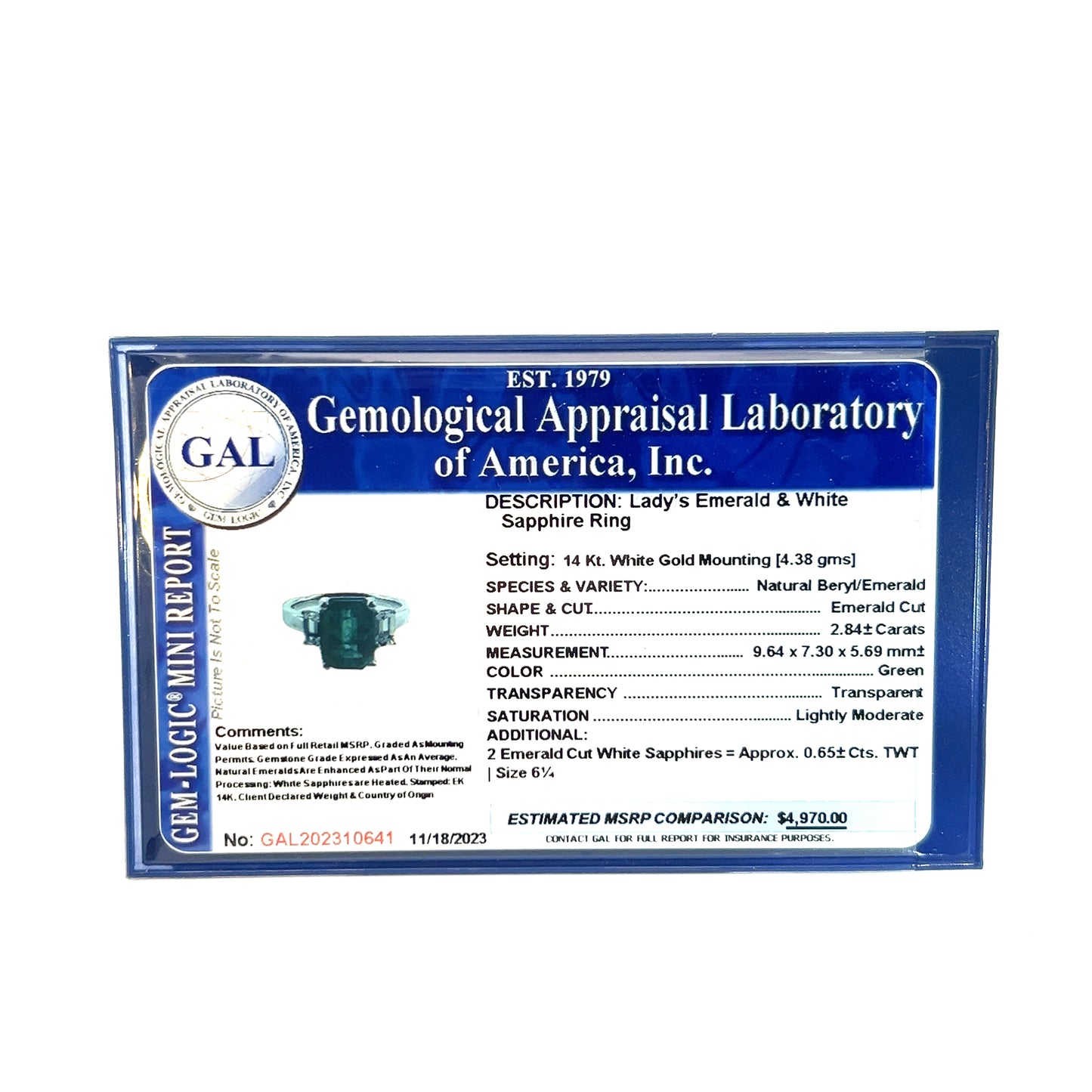 Natural Emerald Sapphire Ring 6.25 14k White Gold 3.49 TCW Certified $4,970 310641 - Certified Fine Jewelry