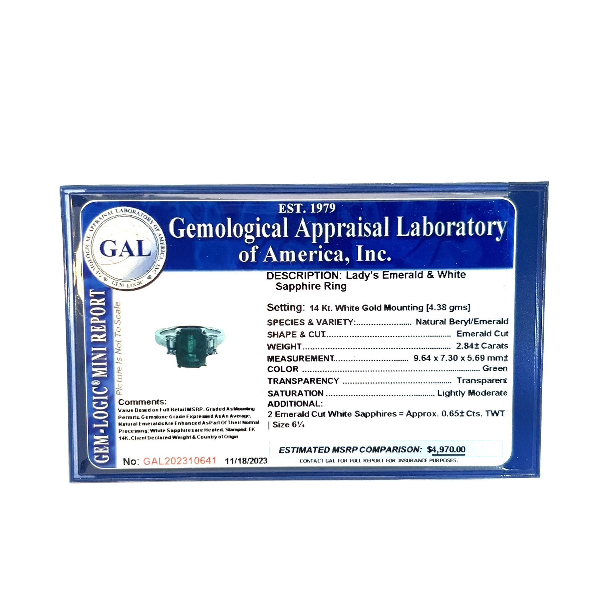 Natural Emerald Sapphire Ring 6.25 14k White Gold 3.49 TCW Certified $4,970 310641 - Certified Fine Jewelry