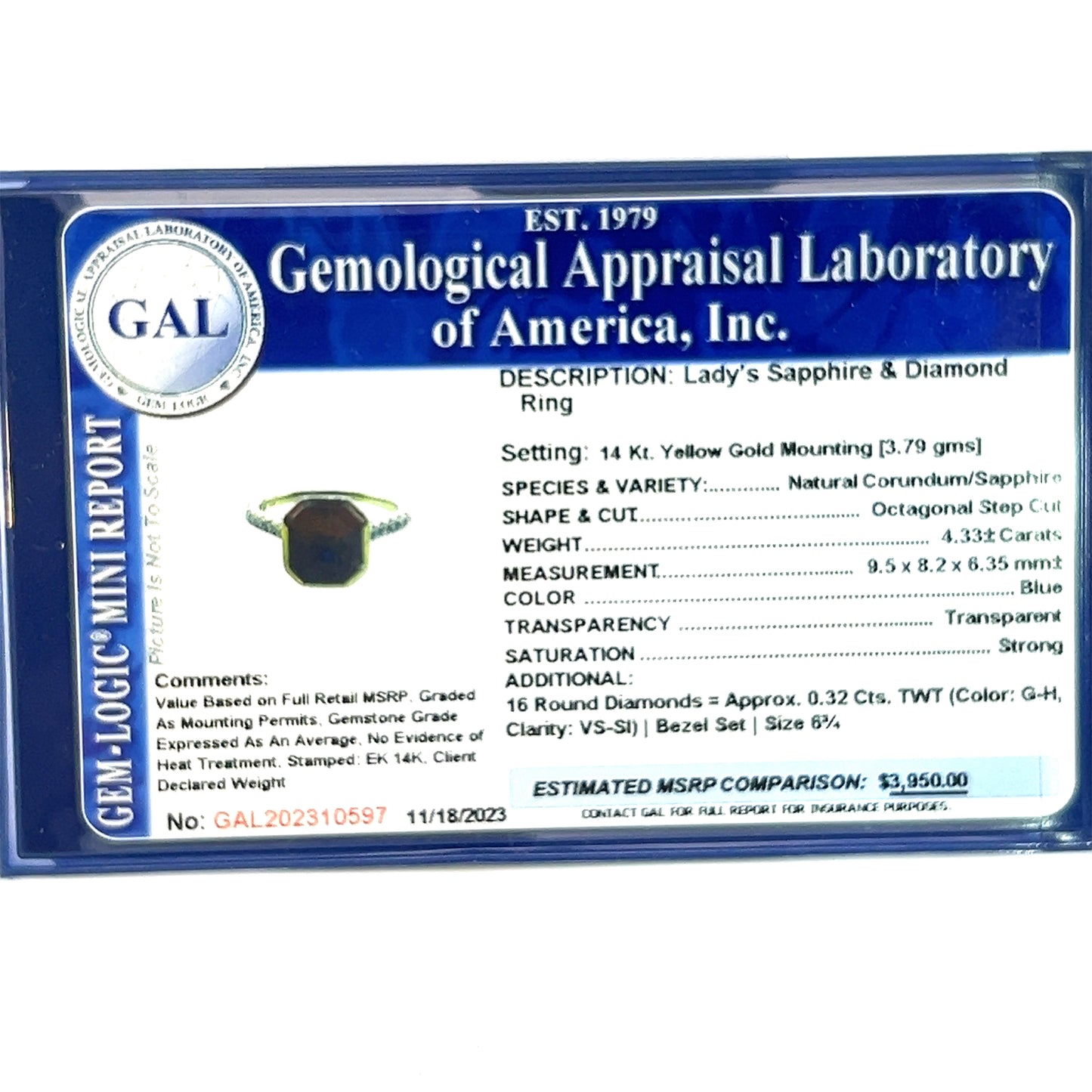 Natural Sapphire Diamond Ring 6.75 14k Yellow Gold 4.65 TCW Certified $3,950 310597 - Certified Fine Jewelry