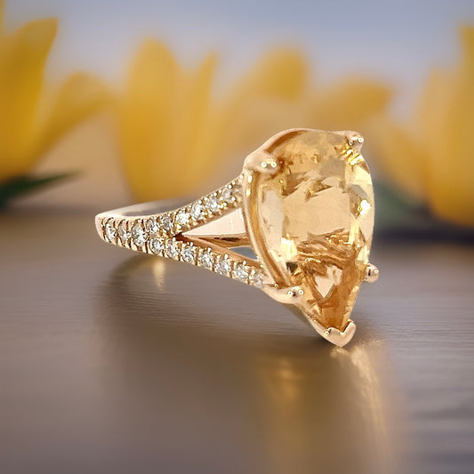 Natural Citrine Diamond Ring 6.5 14k Y Gold 4.79 TCW Certified $3,950 310632 - Certified Fine Jewelry