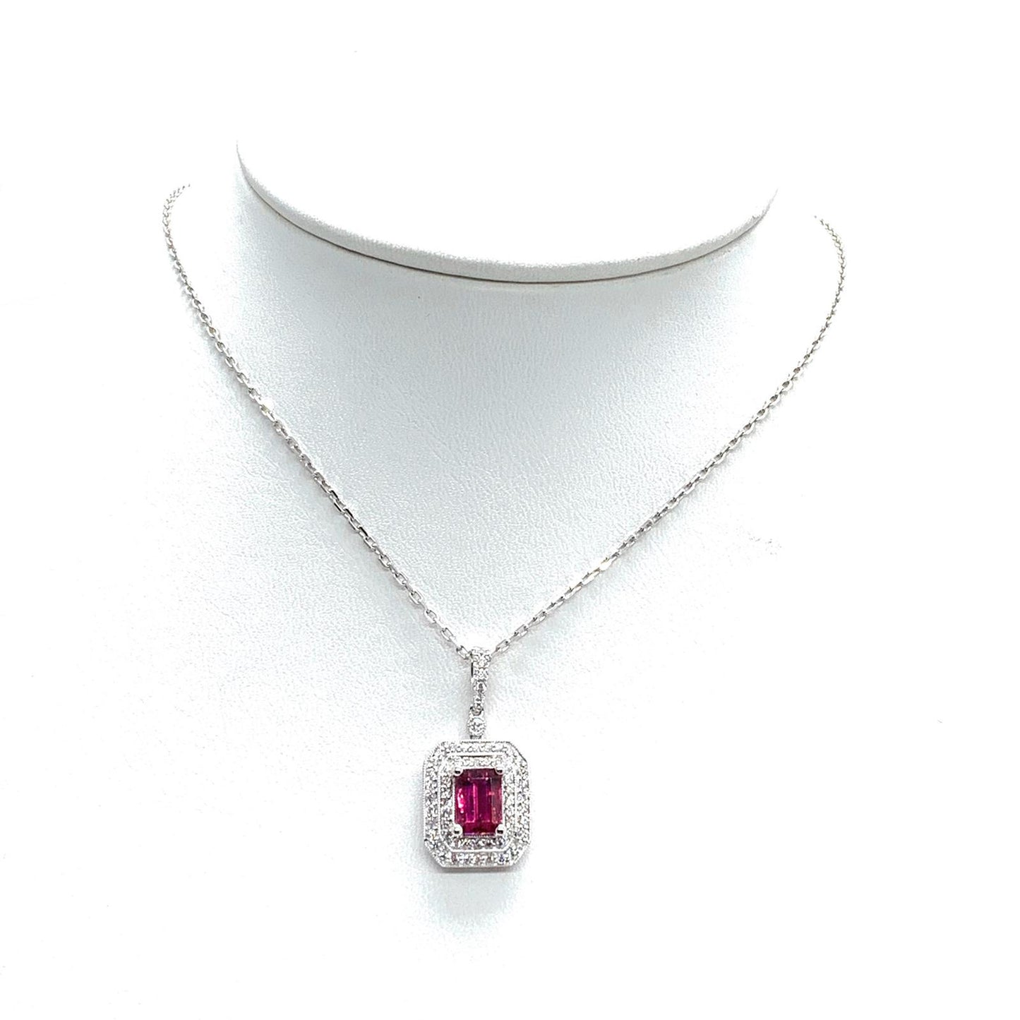 Diamond Rubellite Tourmaline Necklace 18" 18k Gold 1.80 TCW Certified $4,950 921140 - Certified Fine Jewelry