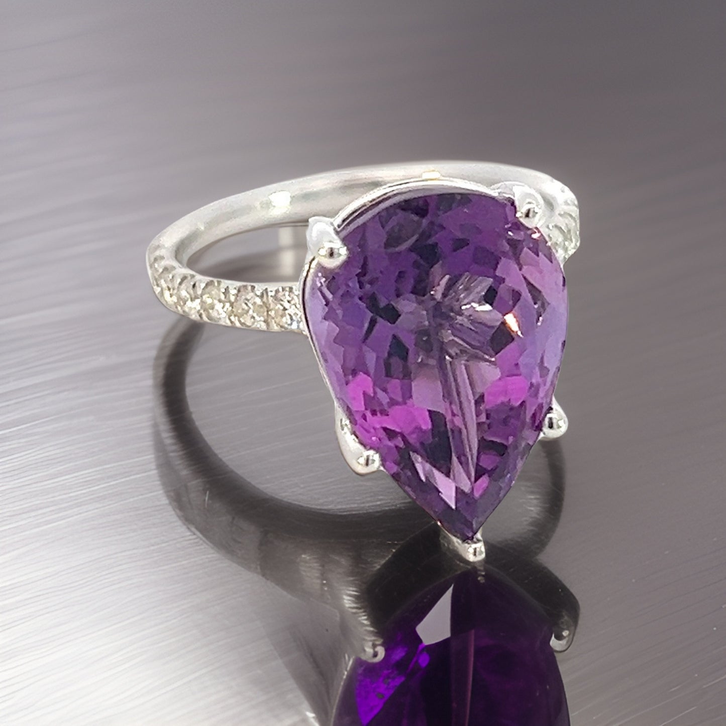 Natural Amethyst Diamond Ring 6.5 14k White Gold 7.67 TCW Certified $3,950 311006 - Certified Fine Jewelry