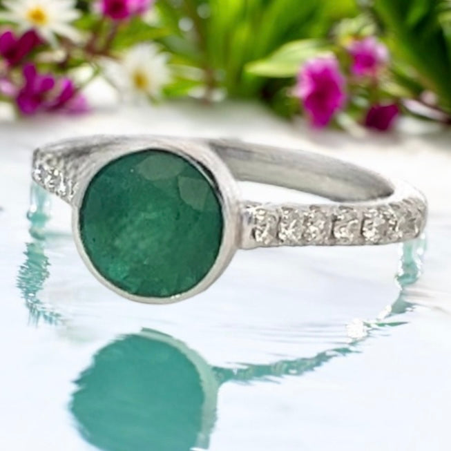 Natural Emerald Diamond Ring Size 6.5 14k W Gold 1.93 TCW Certified $4,950 310995