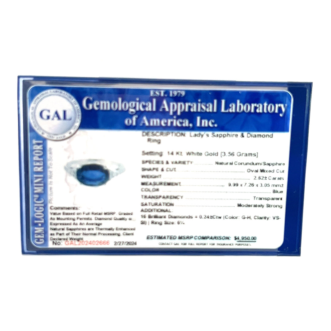 Natural Sapphire Diamond Ring Size 6.25 14k W Gold 2.86 TCW Certified $4,950 402666