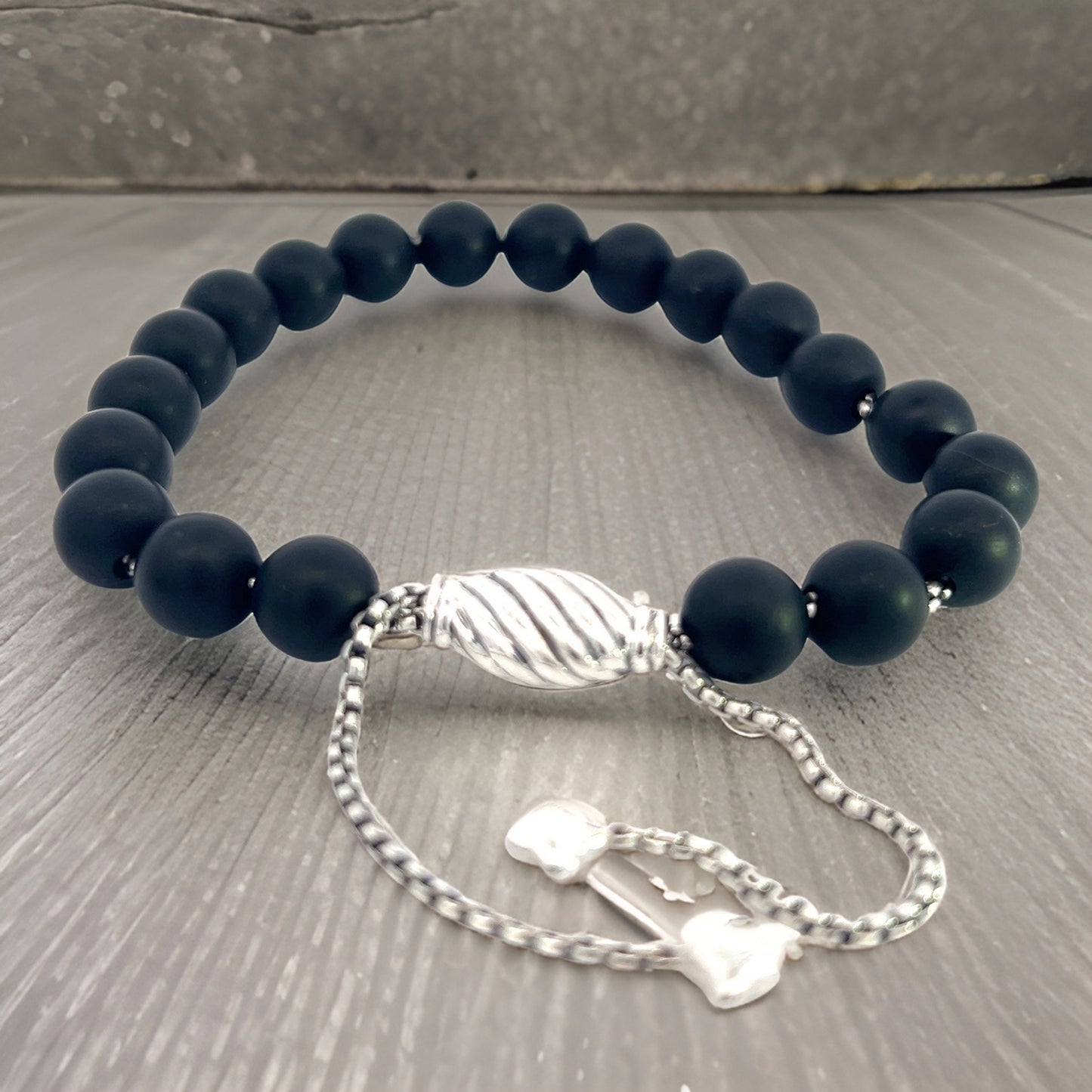 David Yurman Authentic Estate Matte Onyx Spiritual Beads Bracelet sil 8.5" DY407