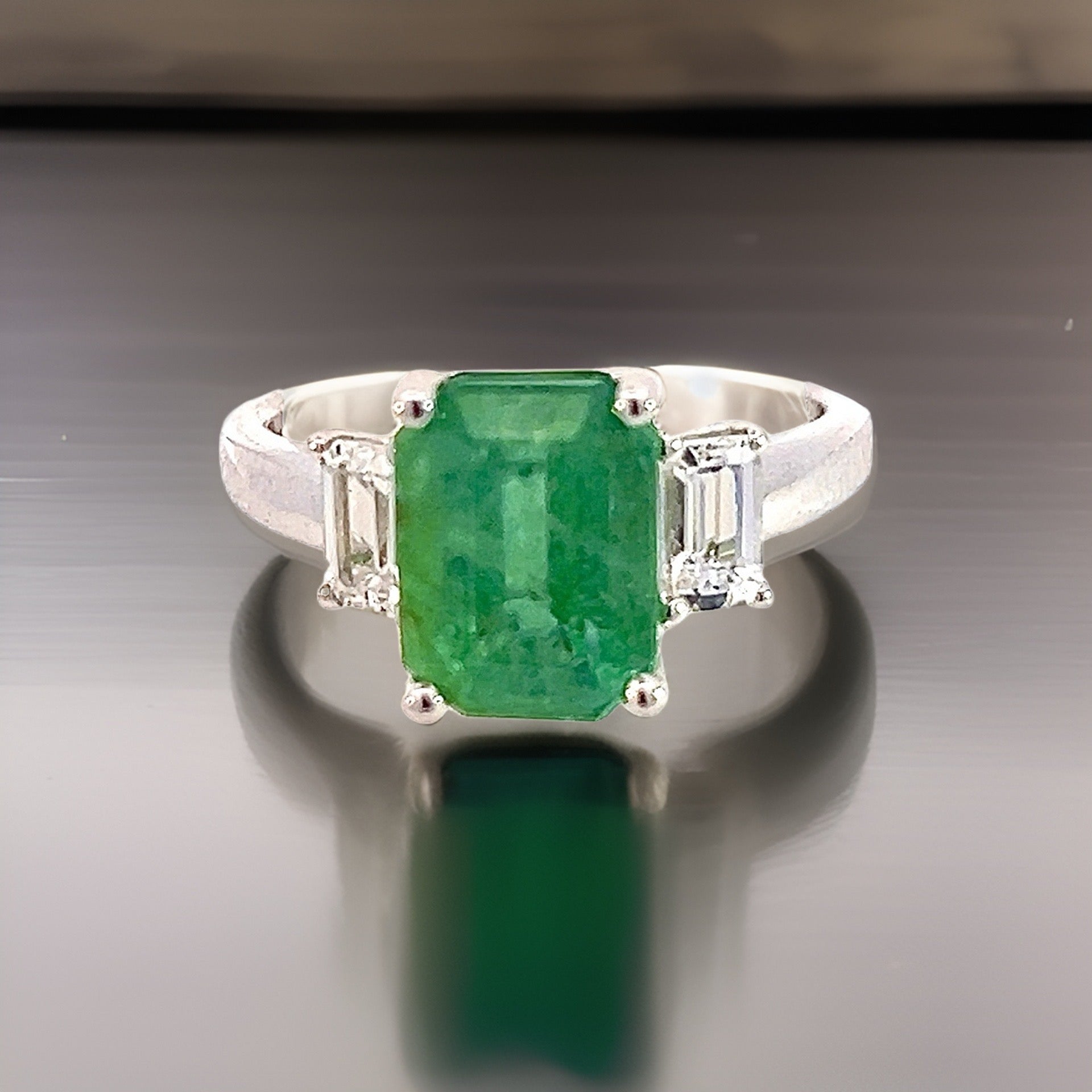 Natural Emerald Sapphire Ring 6.25 14k White Gold 3.49 TCW Certified $4,970 310641 - Certified Fine Jewelry