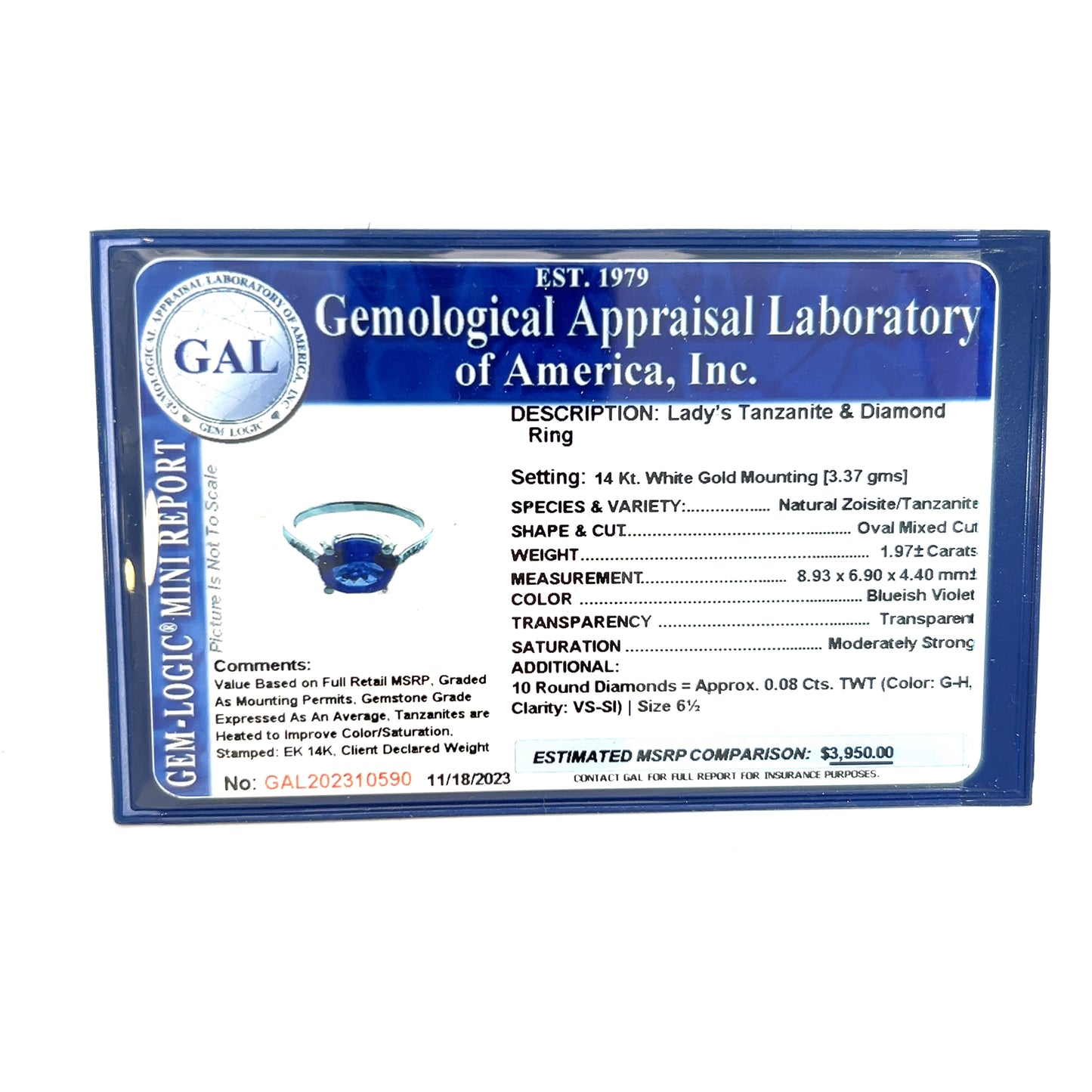 Natural Tanzanite Diamond Ring 6.5 14k WG 2.05 TCW Certified $3,950 310590 - Certified Fine Jewelry