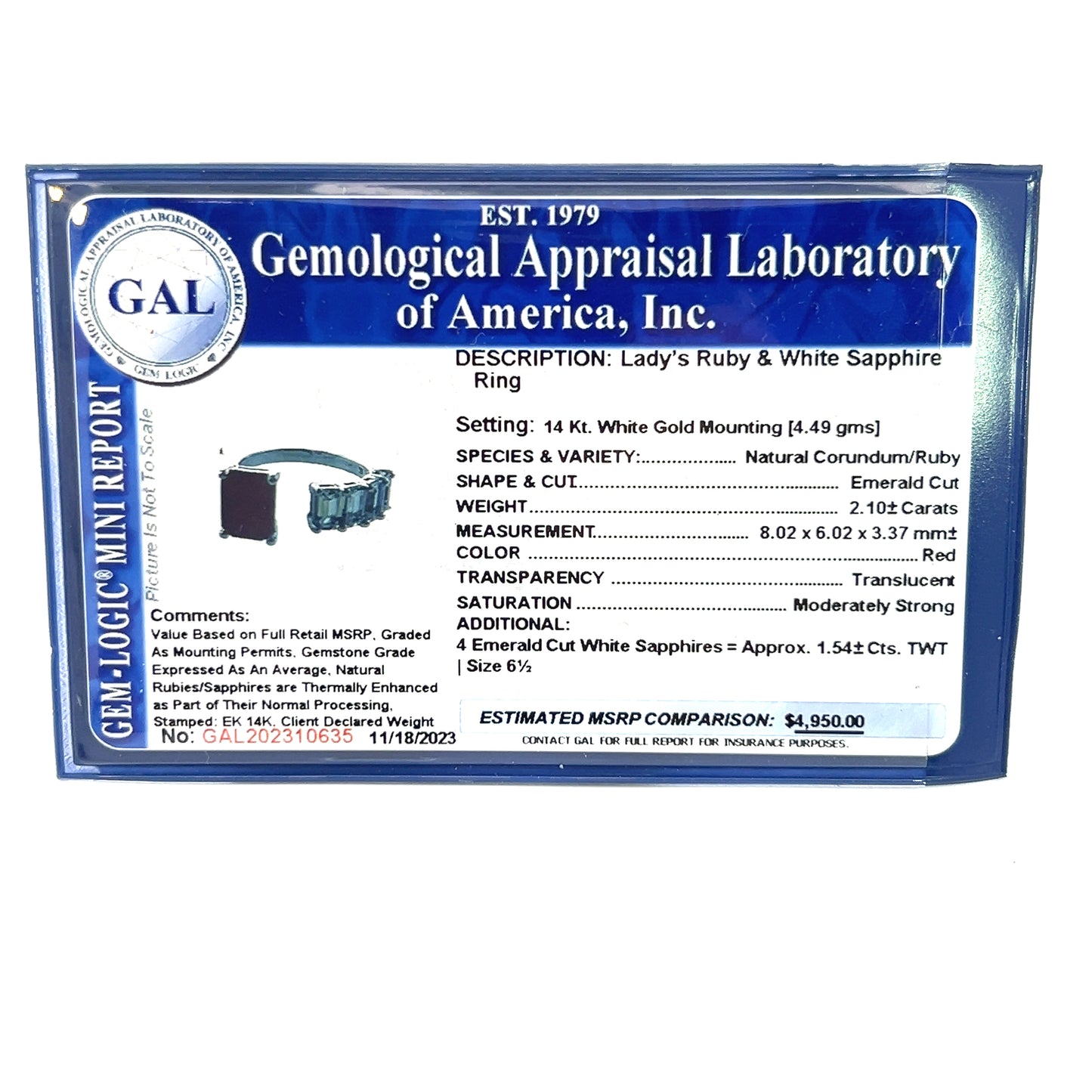 Natural Ruby Sapphire Ring 6.5 14k W Gold 3.64 TCW Certified $4,950 310635 - Certified Fine Jewelry