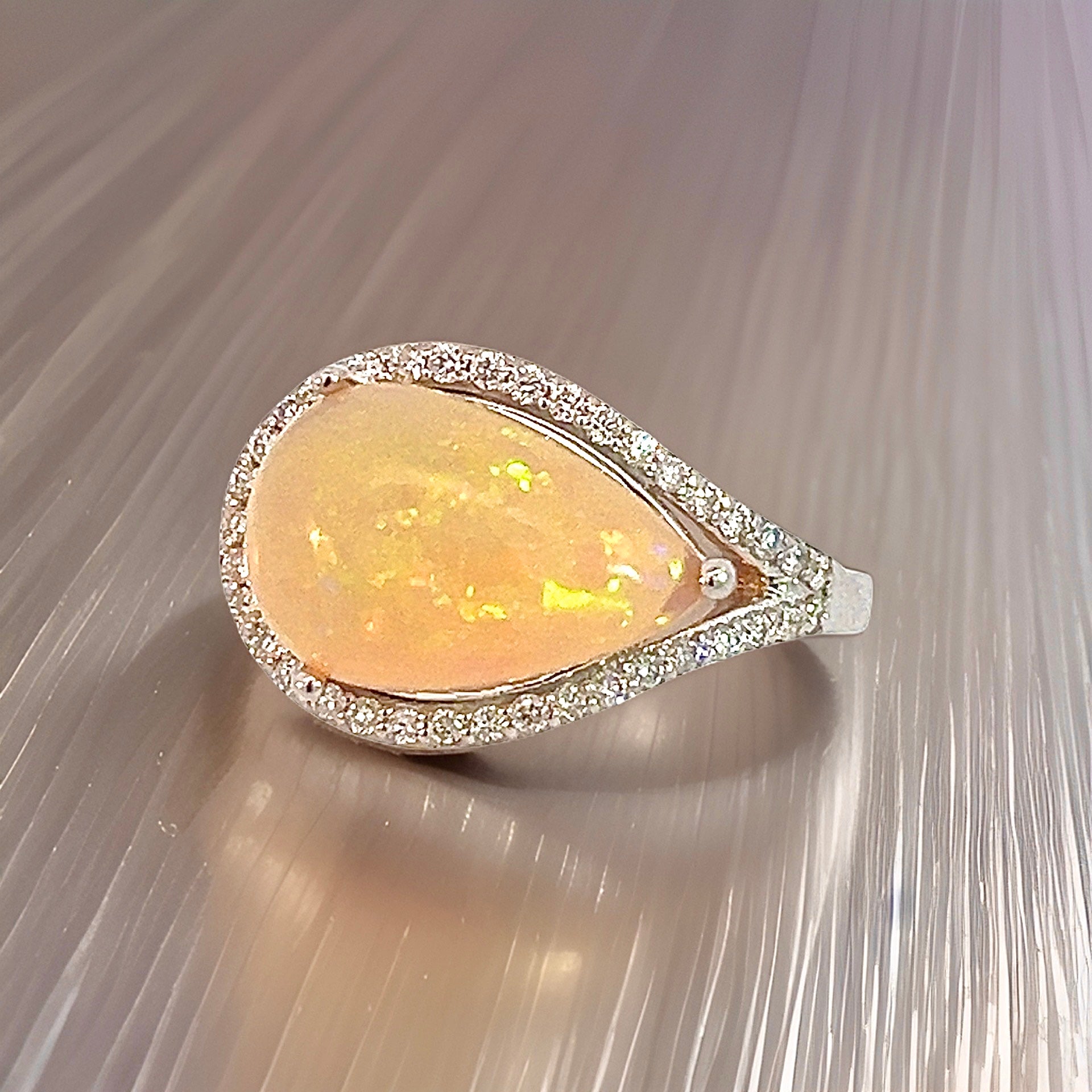 Natural Opal Diamond Ring 6.75 14k W Gold 4 TCW Certified $4,950 310548 - Certified Fine Jewelry