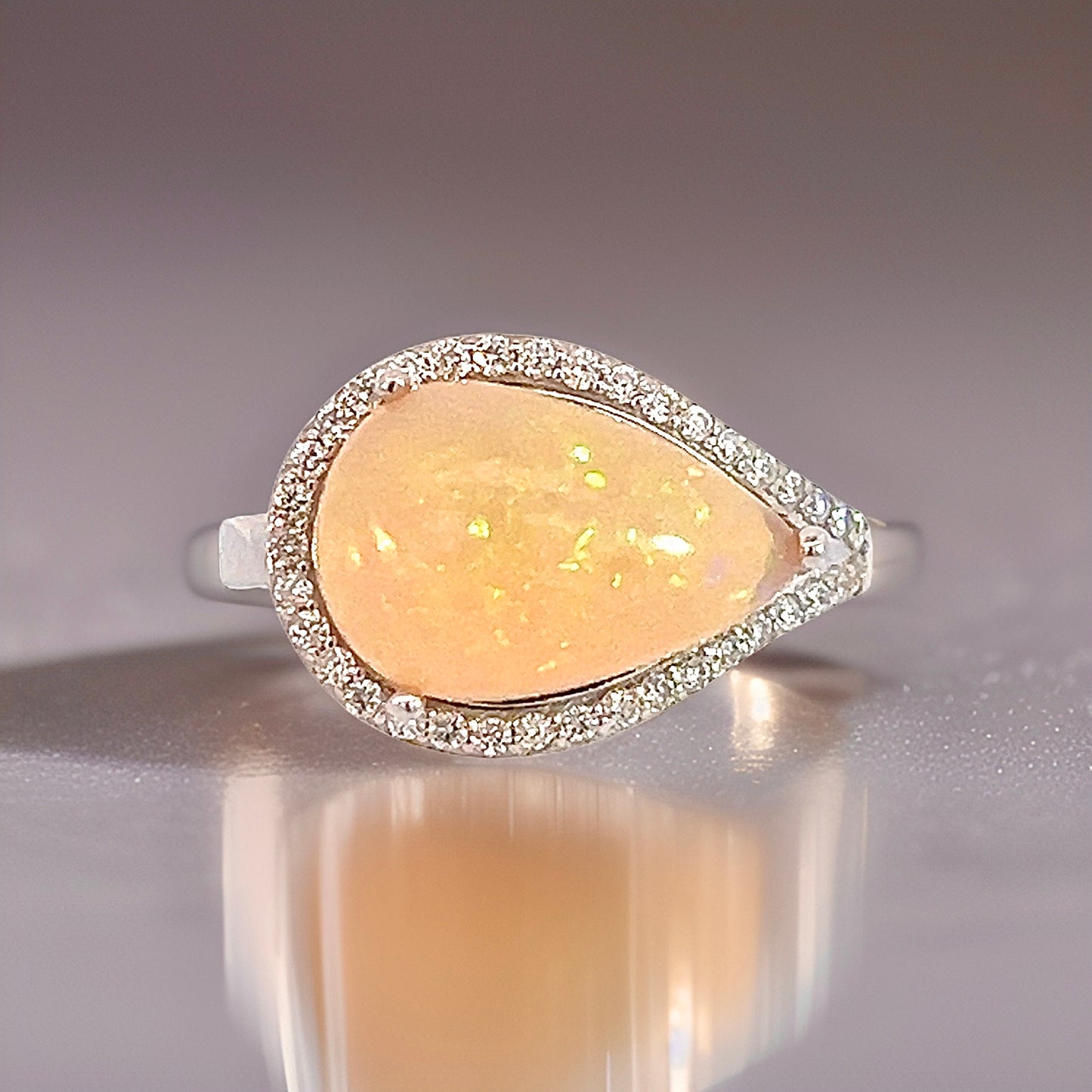 Natural Opal Diamond Ring 6.75 14k W Gold 4 TCW Certified $4,950 310548 - Certified Fine Jewelry