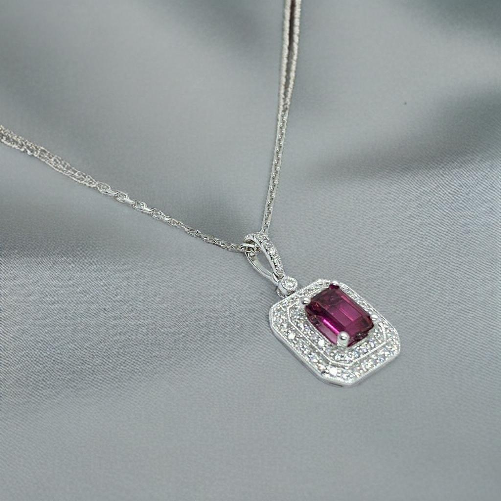 Diamond Rubellite Tourmaline Necklace 18" 18k Gold 1.80 TCW Certified $4,950 921140 - Certified Fine Jewelry
