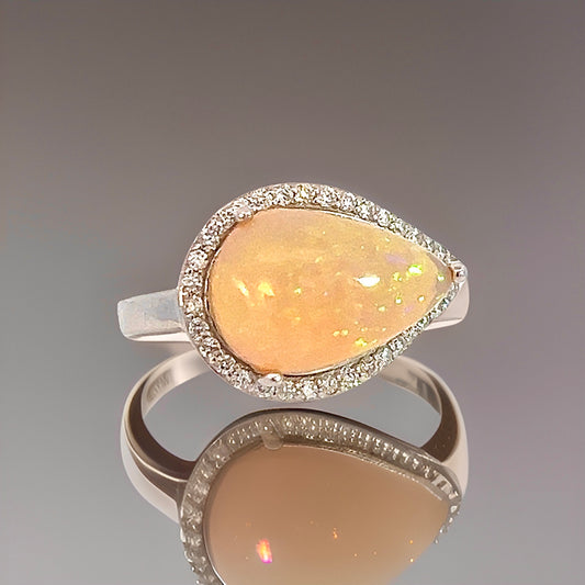 Natural Opal Diamond Ring 6.75 14k W Gold 4 TCW Certified $4,950 310548 - Certified Fine Jewelry