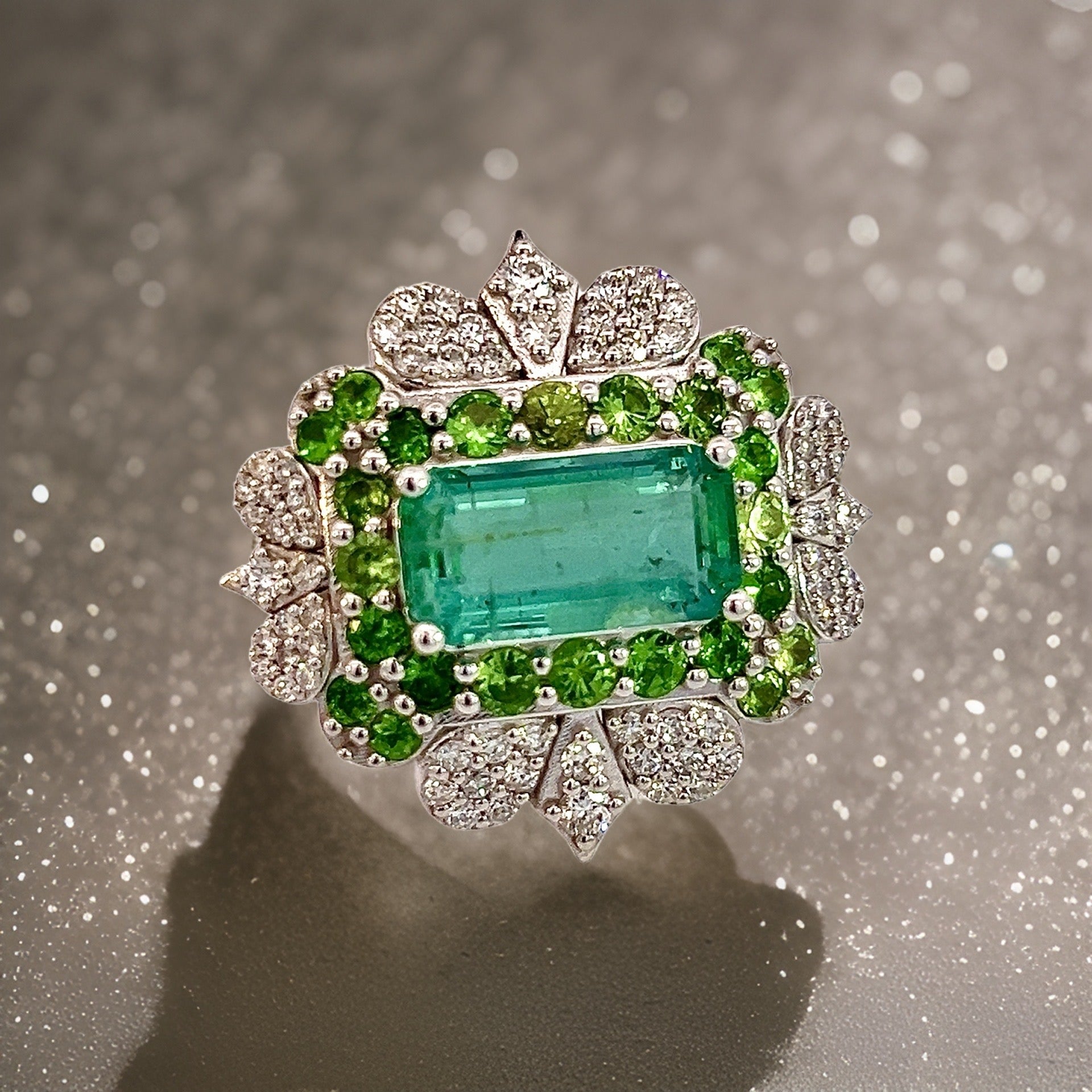Natural Emerald Tsavorite Diamond Ring 6.75 14k White Gold 9.22 TCW Certified $14,950 310658 - Certified Fine Jewelry