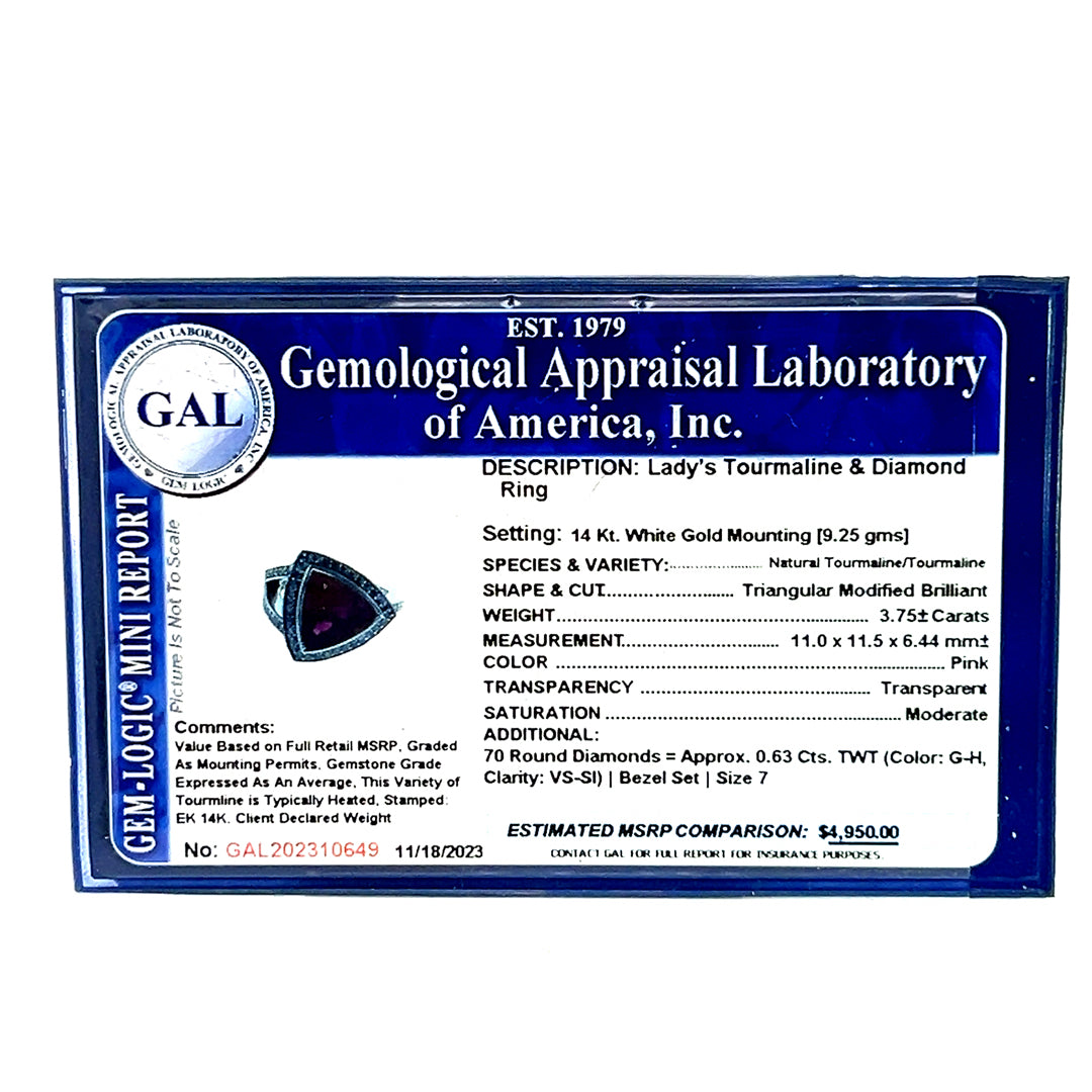 Natural Tourmaline Diamond Ring 7 14k W Gold 4.38 TCW Certified $4,950 310649