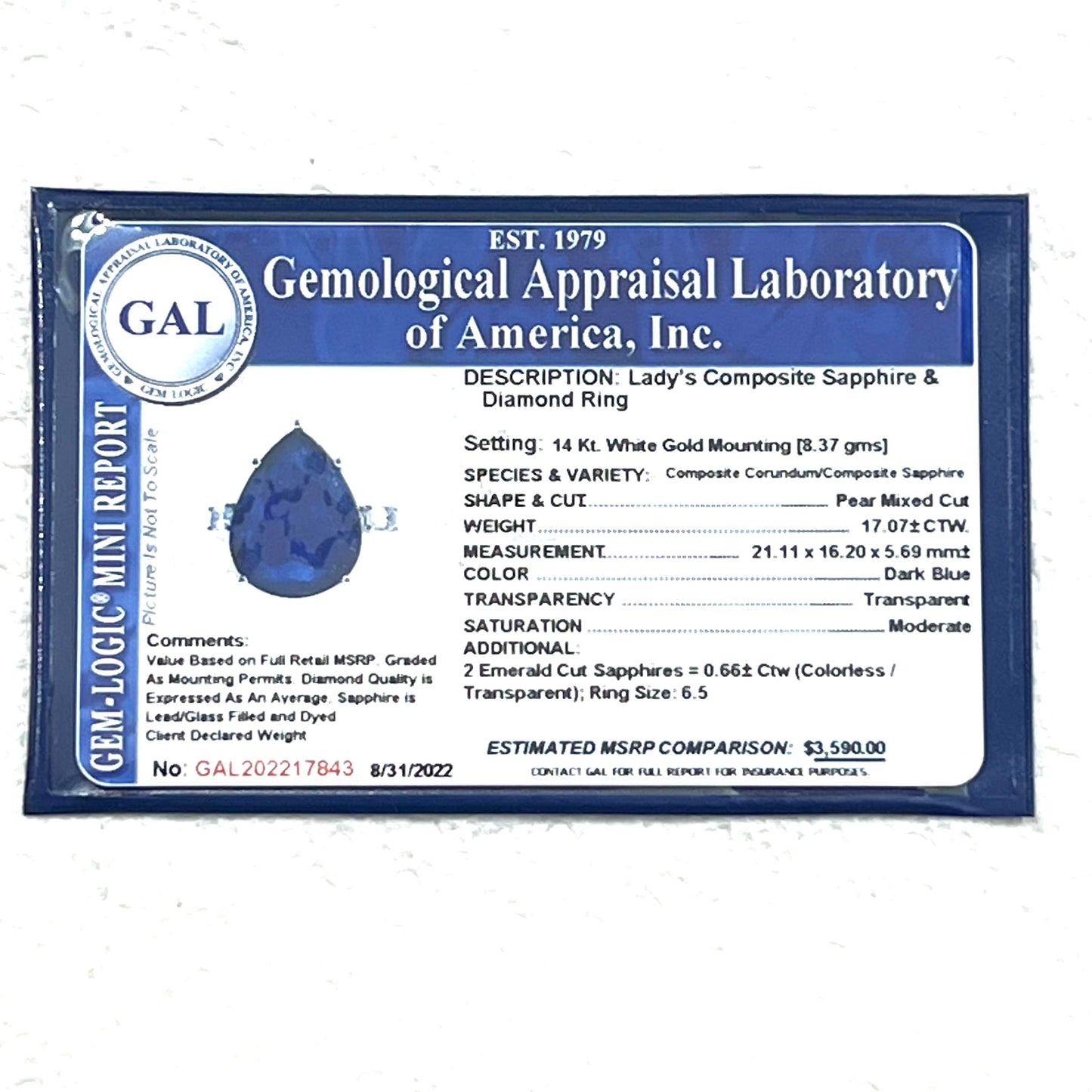 Natural Sapphire Diamond Ring Size 6.5 14k W Gold 17.73 TCW Certified $3,590 217843 - Certified Fine Jewelry