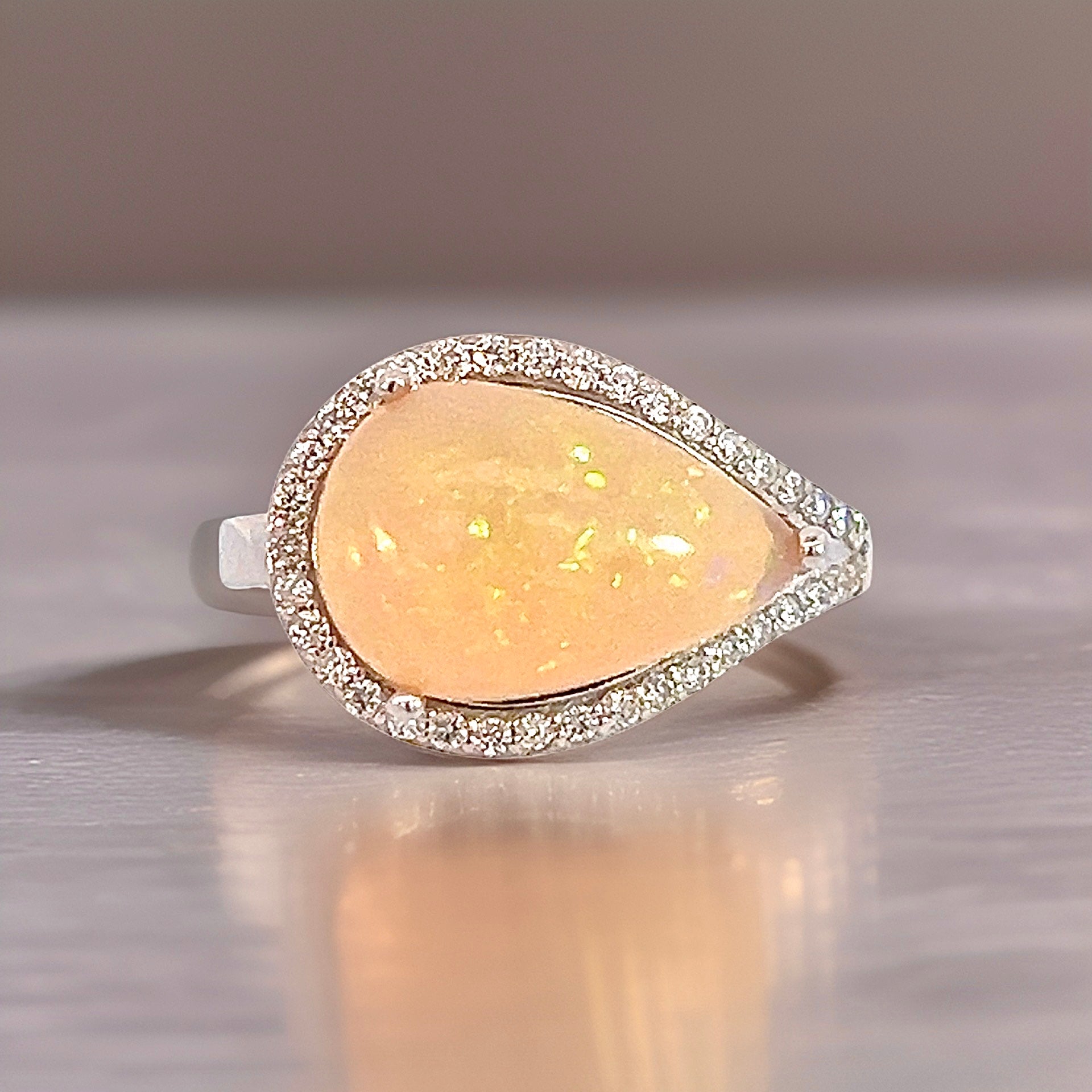 Natural Opal Diamond Ring 6.75 14k W Gold 4 TCW Certified $4,950 310548 - Certified Fine Jewelry