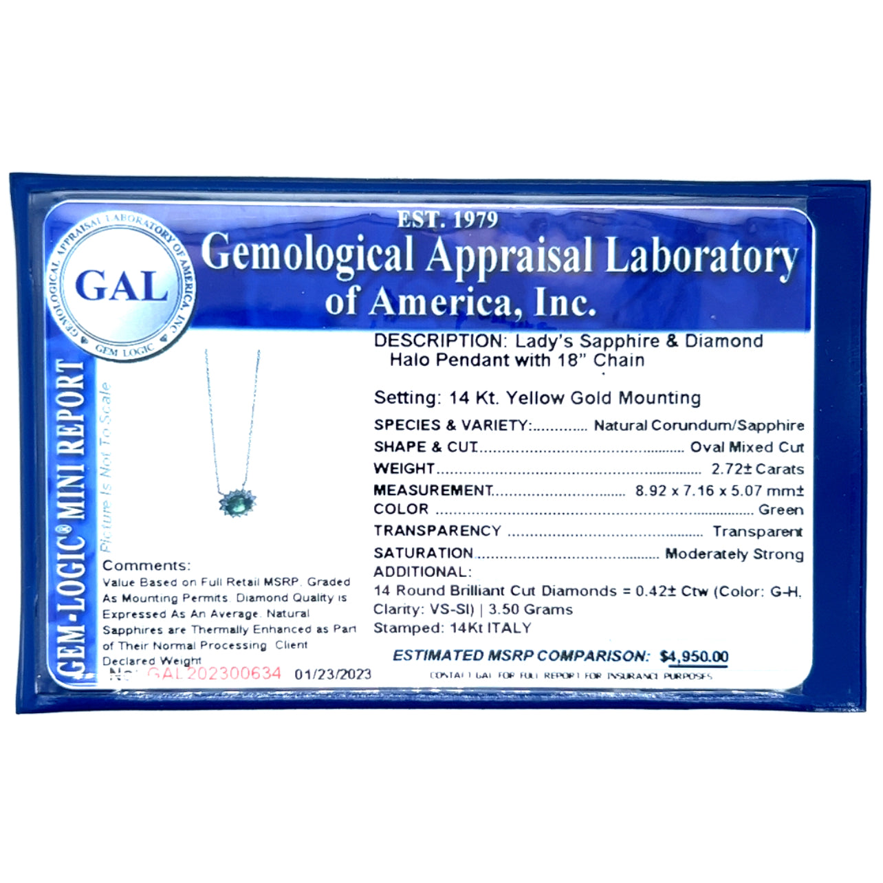 Natural Sapphire Diamond Halo Pendant With Chain 18" 14k YG 3.14 TCW Certified $4,950 300634 - Certified Fine Jewelry