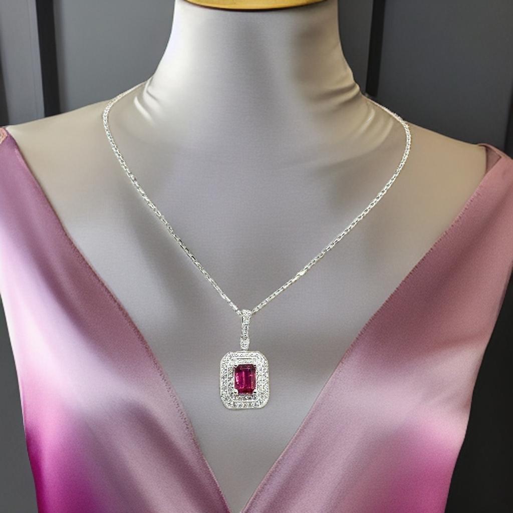 Diamond Rubellite Tourmaline Necklace 18" 18k Gold 1.80 TCW Certified $4,950 921140 - Certified Fine Jewelry