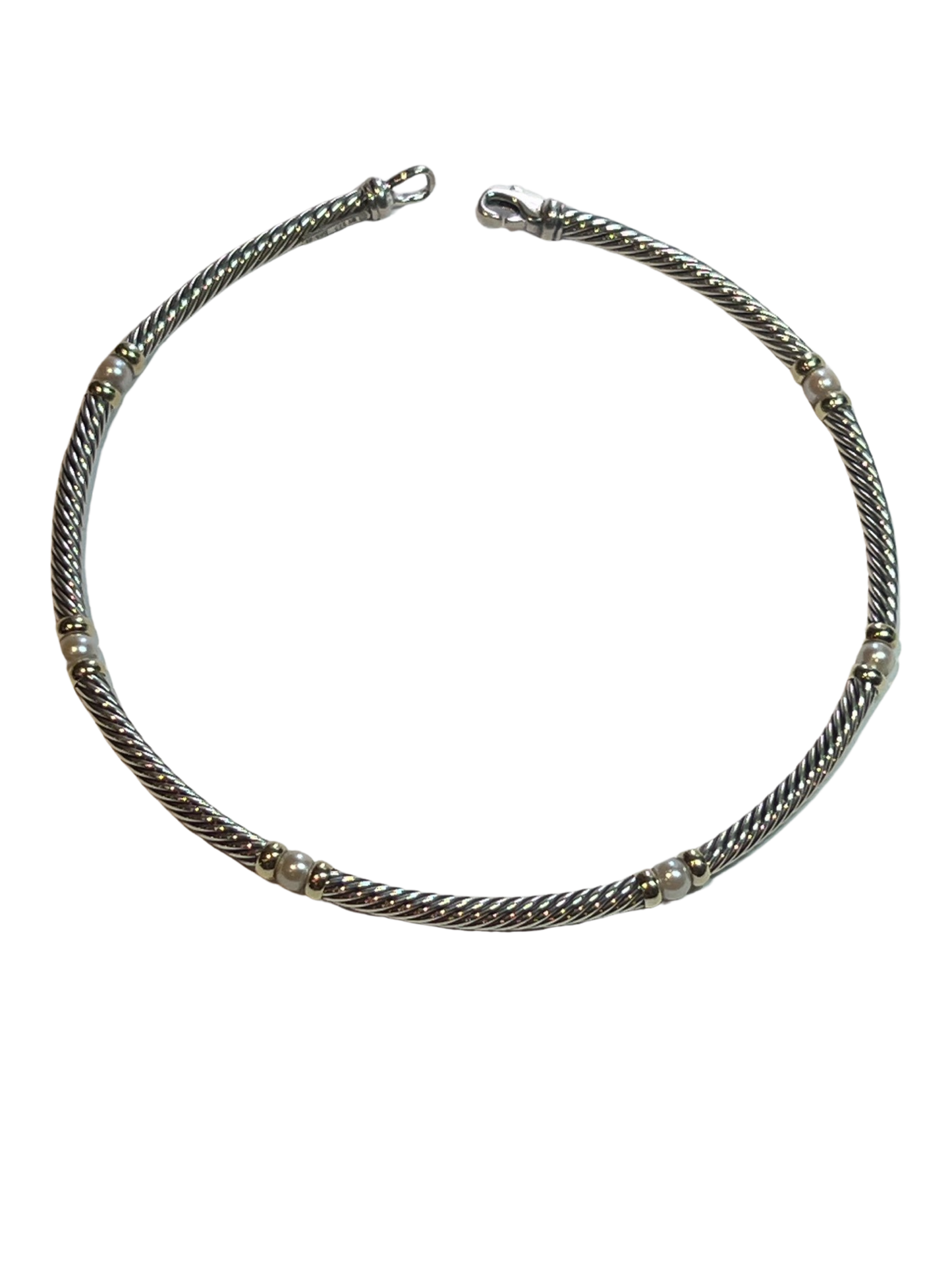 David Yurman Authentic Estate Pearl Necklace 17" + Bracelet Set 7.5" Silver + 14k Gold DY310 - Certified Fine Jewelry