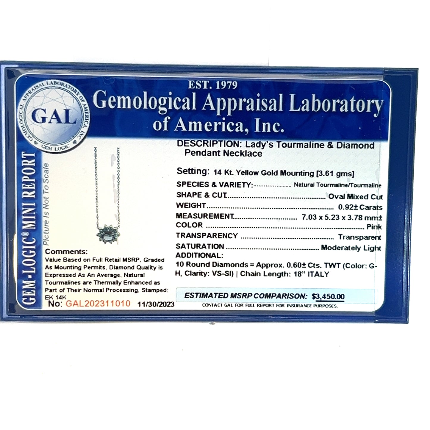 Natural Tourmaline Diamond Pendant Necklace 18" 14k YG 1.52 TCW Certified $3,450 311010 - Certified Fine Jewelry