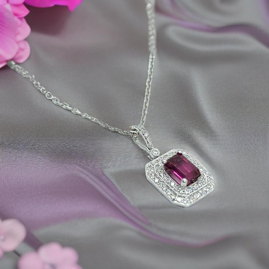 Diamond Rubellite Tourmaline Necklace 18" 18k Gold 1.80 TCW Certified $4,950 921140 - Certified Fine Jewelry