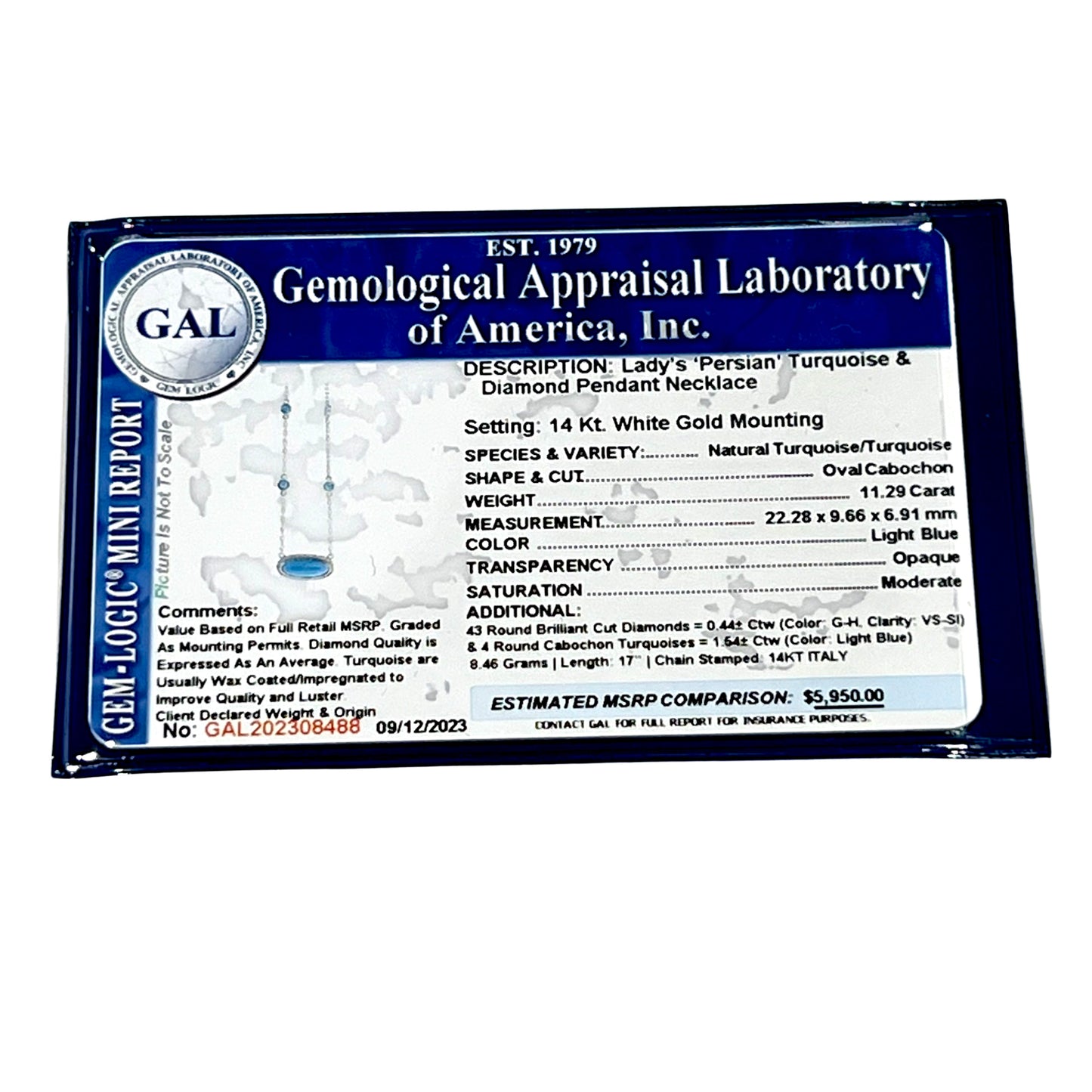 Natural Persian Turquoise Diamond Pendant Necklace 17" 14k WG 13.27 TCW Certified $5,950 308488 - Certified Fine Jewelry