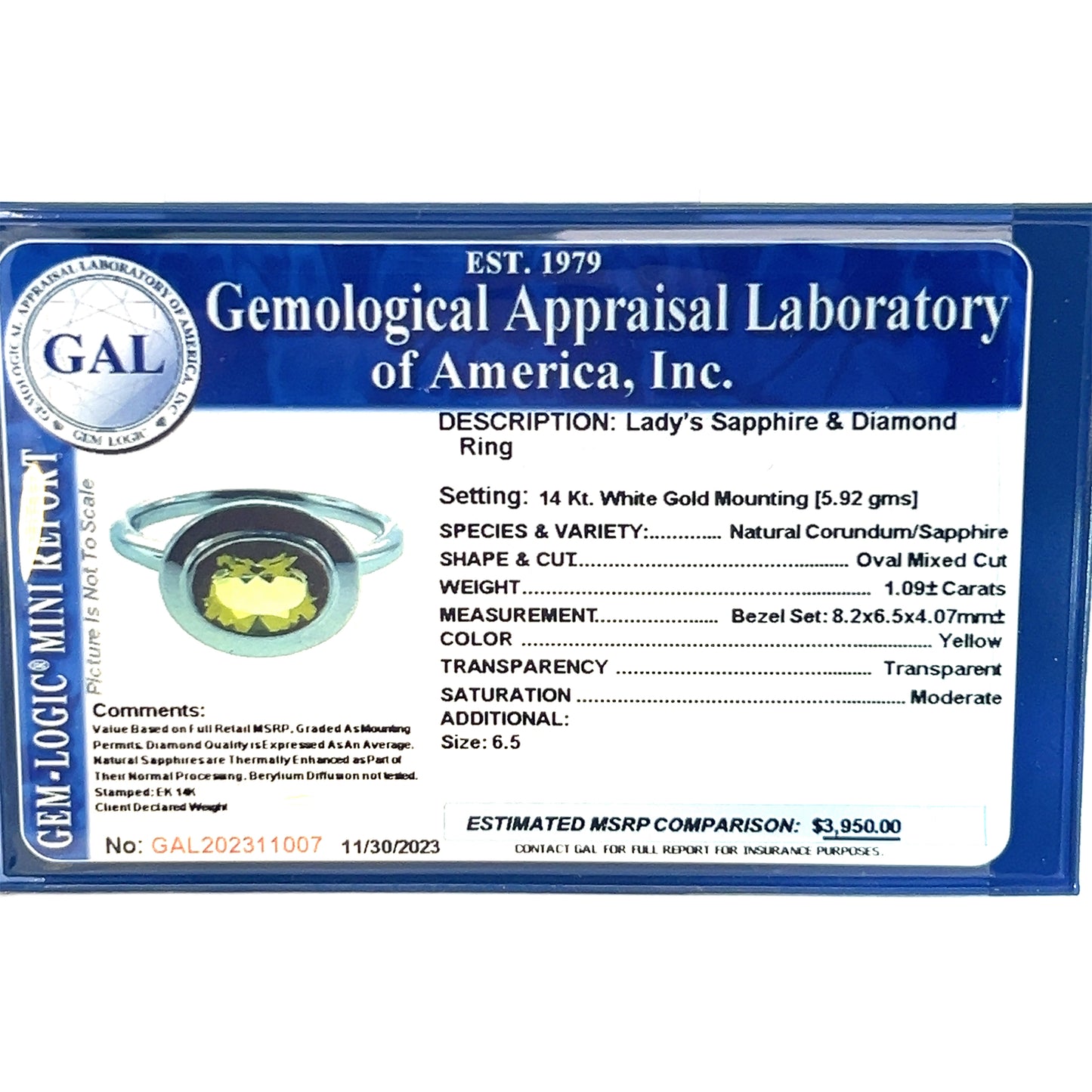 Natural Sapphire Diamond Ring 6.5 14k W Gold 1.09 Cts Certified $3,950 311007 - Certified Fine Jewelry