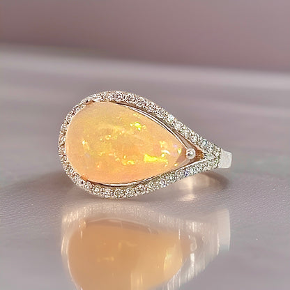 Natural Opal Diamond Ring 6.75 14k W Gold 4 TCW Certified $4,950 310548 - Certified Fine Jewelry