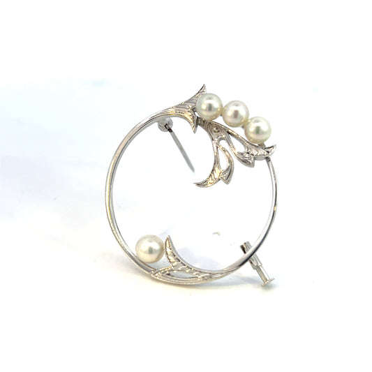 Mikimoto Estate Akoya Pearl Brooch Sterling Silver 5 mm M342 - Certified Fine Jewelry