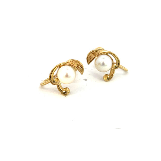 Mikimoto Estate Akoya Pearl Earrings 14k YG 6 mm 3.4 Grams M363