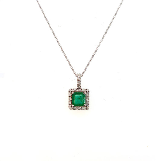 Natural Emerald Diamond Necklace 18" 14k WG 2 TCW Certified $4,950 309026 - Certified Fine Jewelry