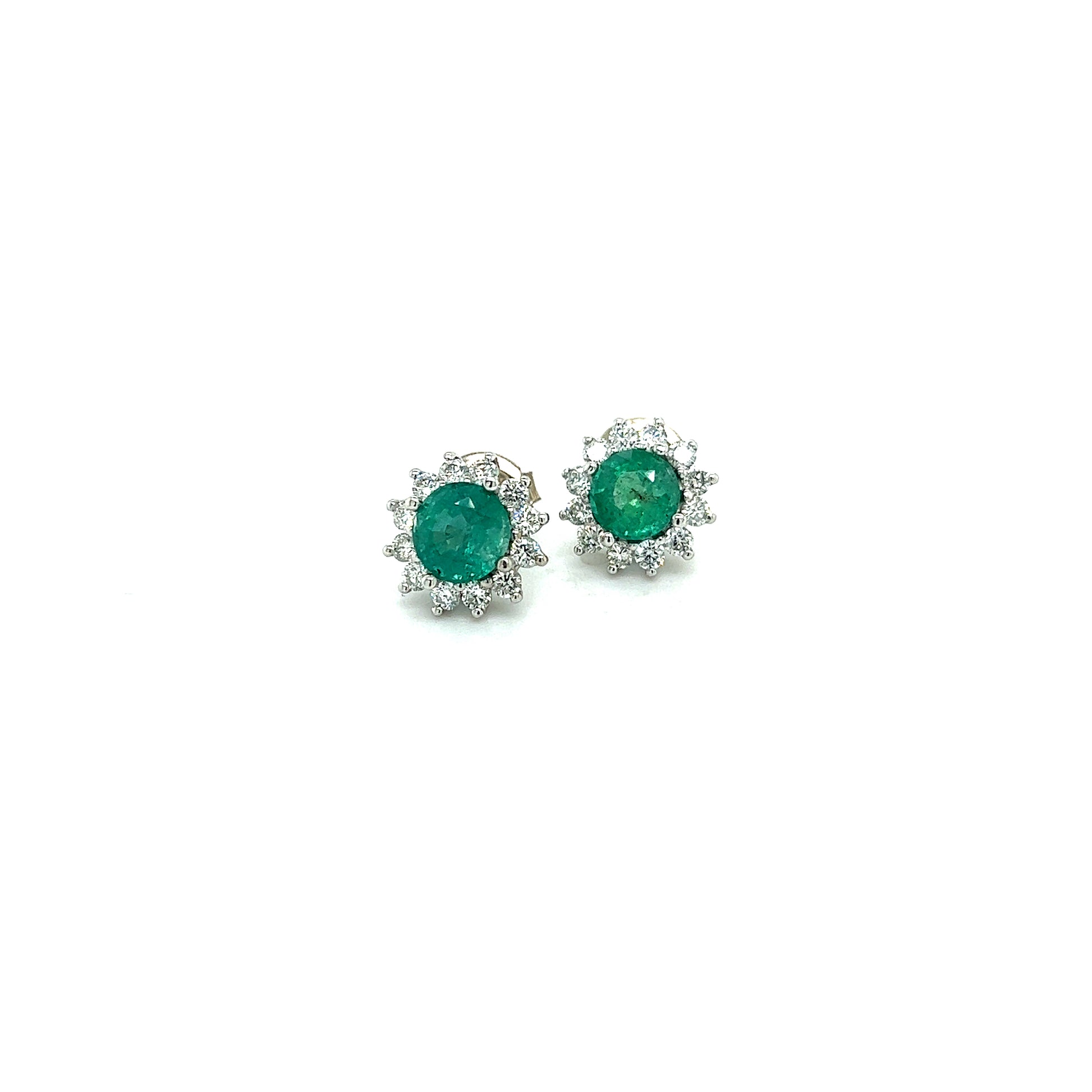Natural Emerald Diamond Stud Earrings 14k W Gold 3.14 TCW Certified $3,950 307913 - Certified Fine Jewelry