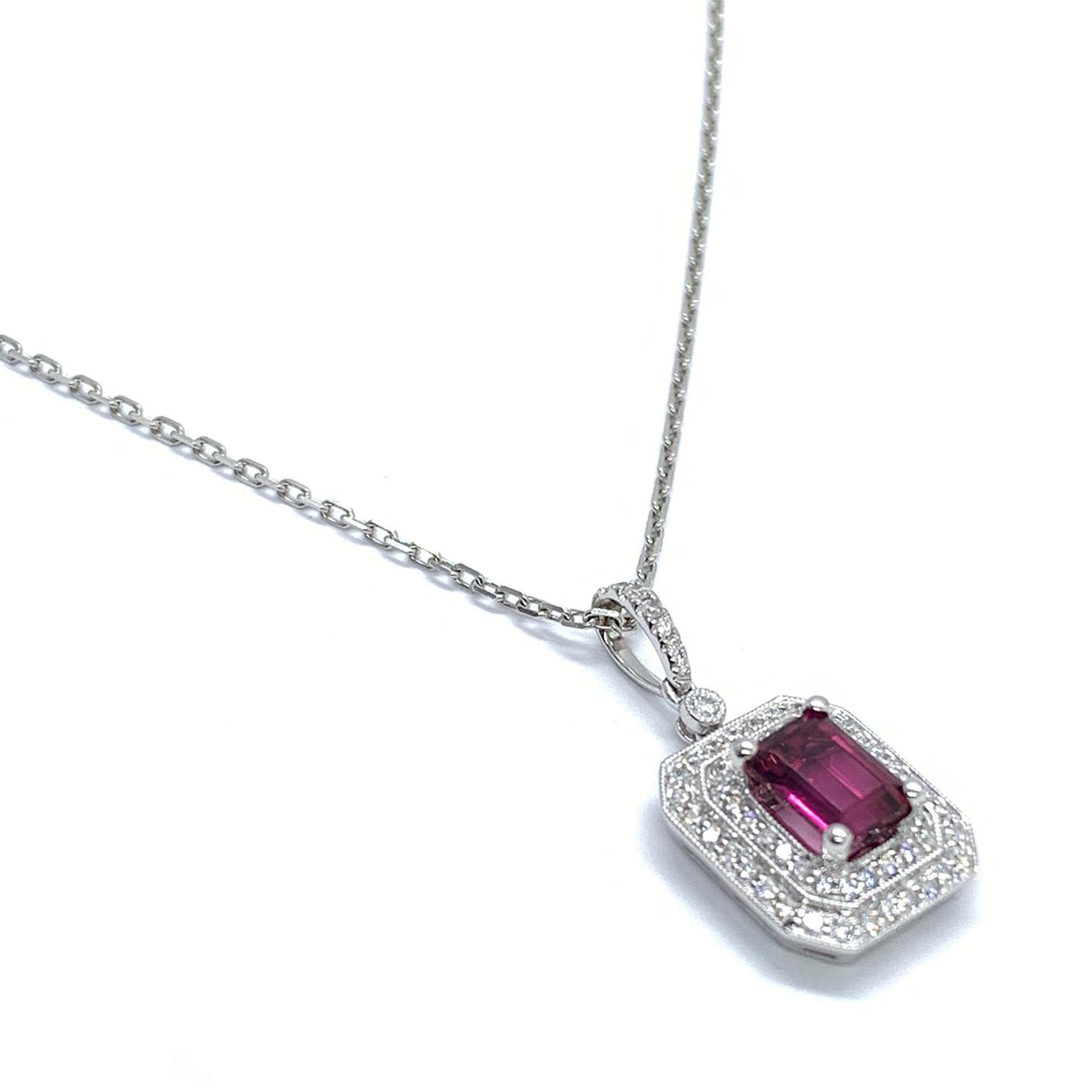 Diamond Rubellite Tourmaline Necklace 18" 18k Gold 1.80 TCW Certified $4,950 921140 - Certified Fine Jewelry
