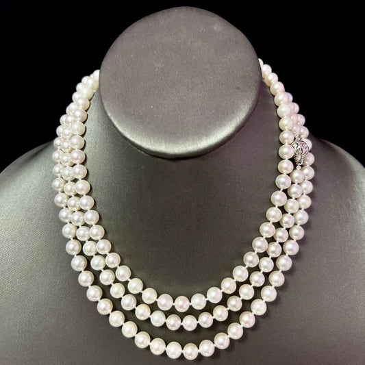 Natural Akoya Pearl Diamond Necklace 49" 18k White Gold 7 mm Certified $5,950 307927 - Certified Fine Jewelry