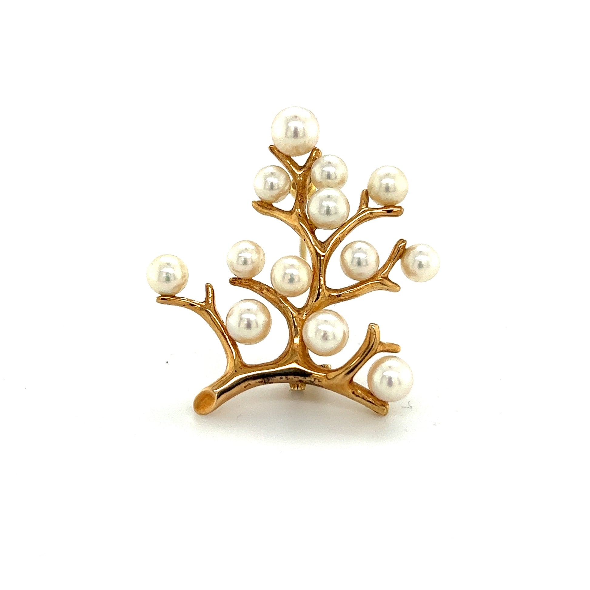 Mikimoto Estate Akoya Pearl Tree of Life Brooch 14k Gold M317 - Certified Fine Jewelry