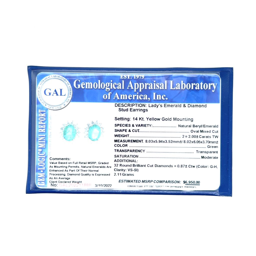 Natural Emerald Diamond Earrings 14k Gold 2.87 TCW Certified $6,950 211888 - Certified Fine Jewelry