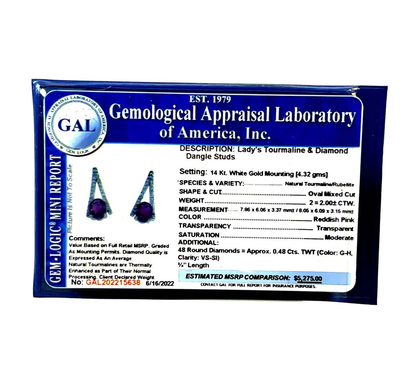 Natural Tourmaline Diamond Dangle Stud Earrings 0.75" 14k White Gold 2.48 TCW Certified $5,275 215638