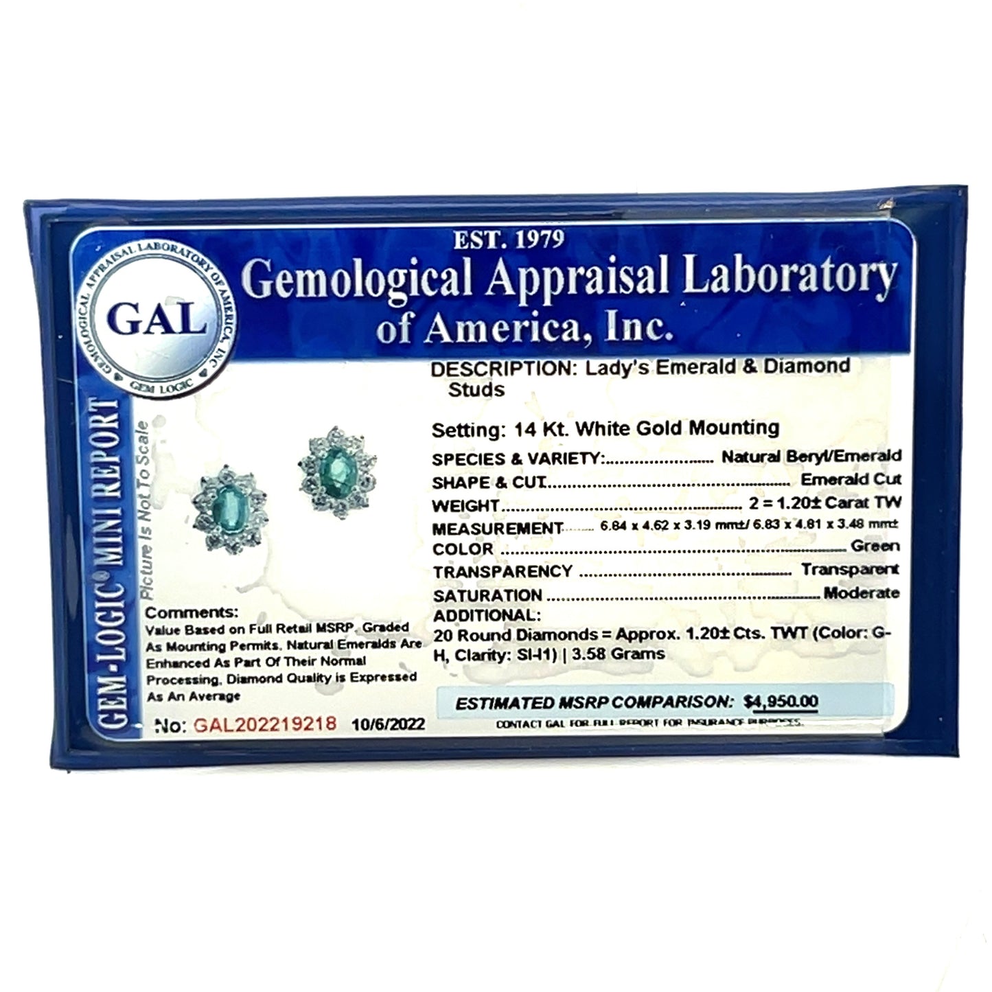 Natural Emerald Diamond Earrings 14k White Gold 2.4 TCW Certified $4,950 219218