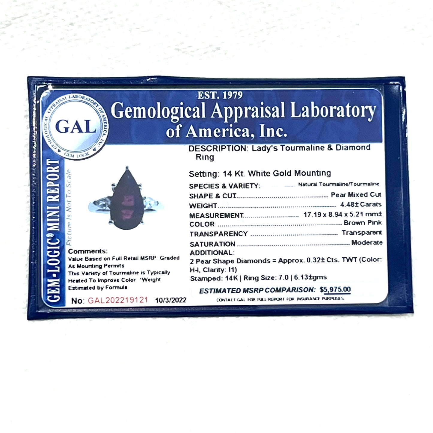 Natural Tourmaline Diamond Ring Size 7 14k W Gold 4.8 TCW Certified $5,975 219121