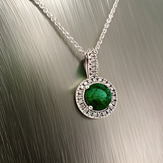 Natural Emerald Diamond Pendant Necklace 18" 14k W Gold 1.90 TCW Certified $4,950 301448 - Certified Fine Jewelry