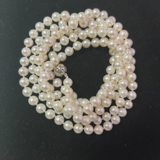 Natural Akoya Pearl Diamond Necklace 49" 18k White Gold 7 mm Certified $5,950 307927 - Certified Fine Jewelry