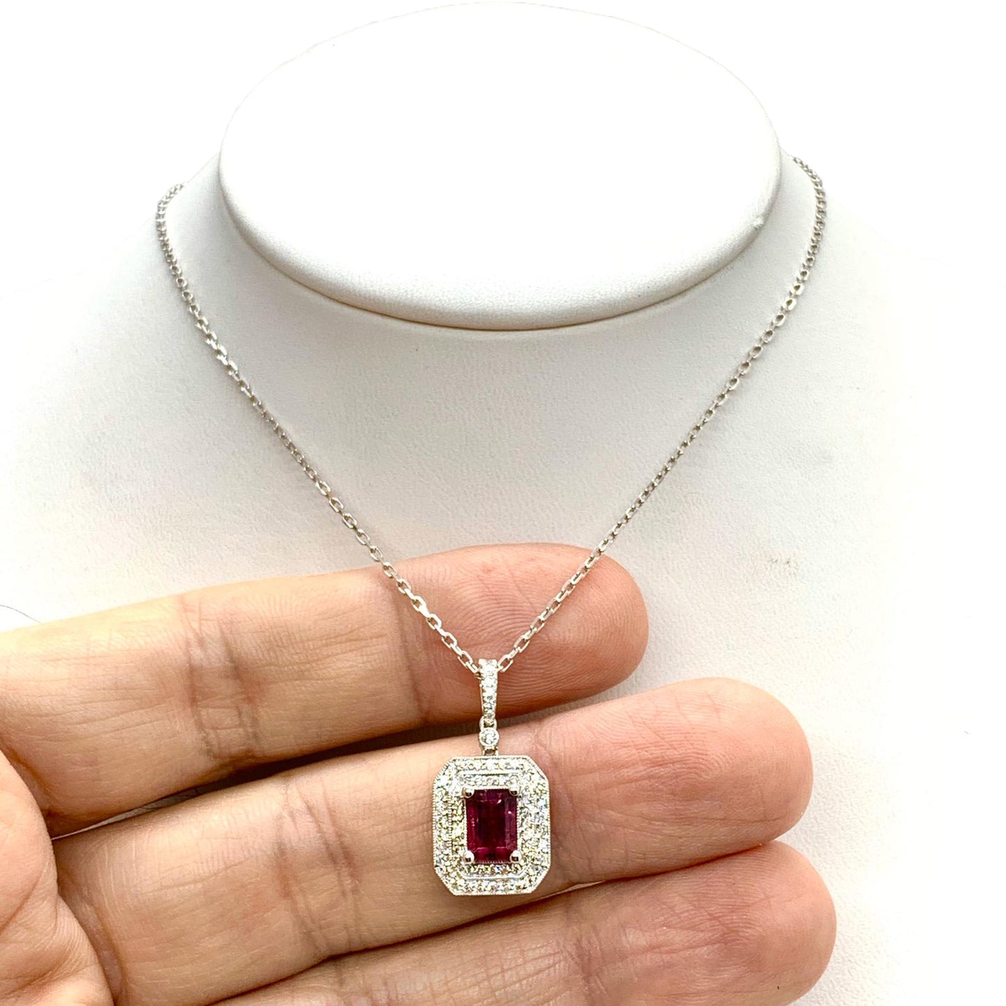 Diamond Rubellite Tourmaline Necklace 18" 18k Gold 1.80 TCW Certified $4,950 921140 - Certified Fine Jewelry
