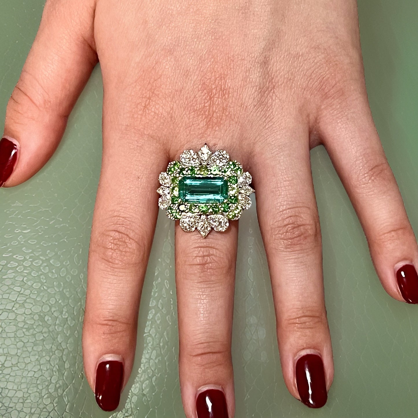 Natural Emerald Tsavorite Diamond Ring 6.75 14k White Gold 9.22 TCW Certified $14,950 310658 - Certified Fine Jewelry