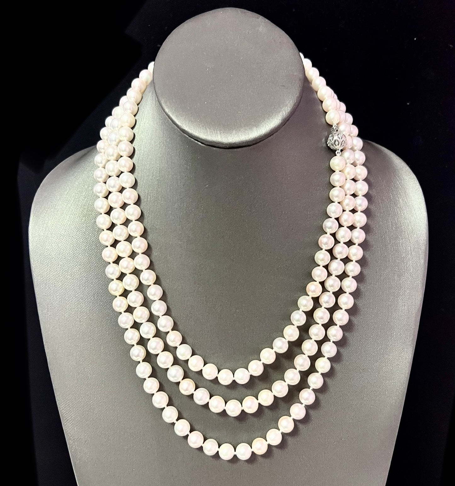 Natural Akoya Pearl Diamond Necklace 60.5" 18k White Gold 8 mm Certified $7,950 307925 - Certified Fine Jewelry