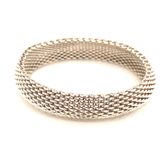 Tiffany & Co Estate Somerset Bangle M 7.5" Sterling Silver 17 mm TIF560 - Certified Fine Jewelry