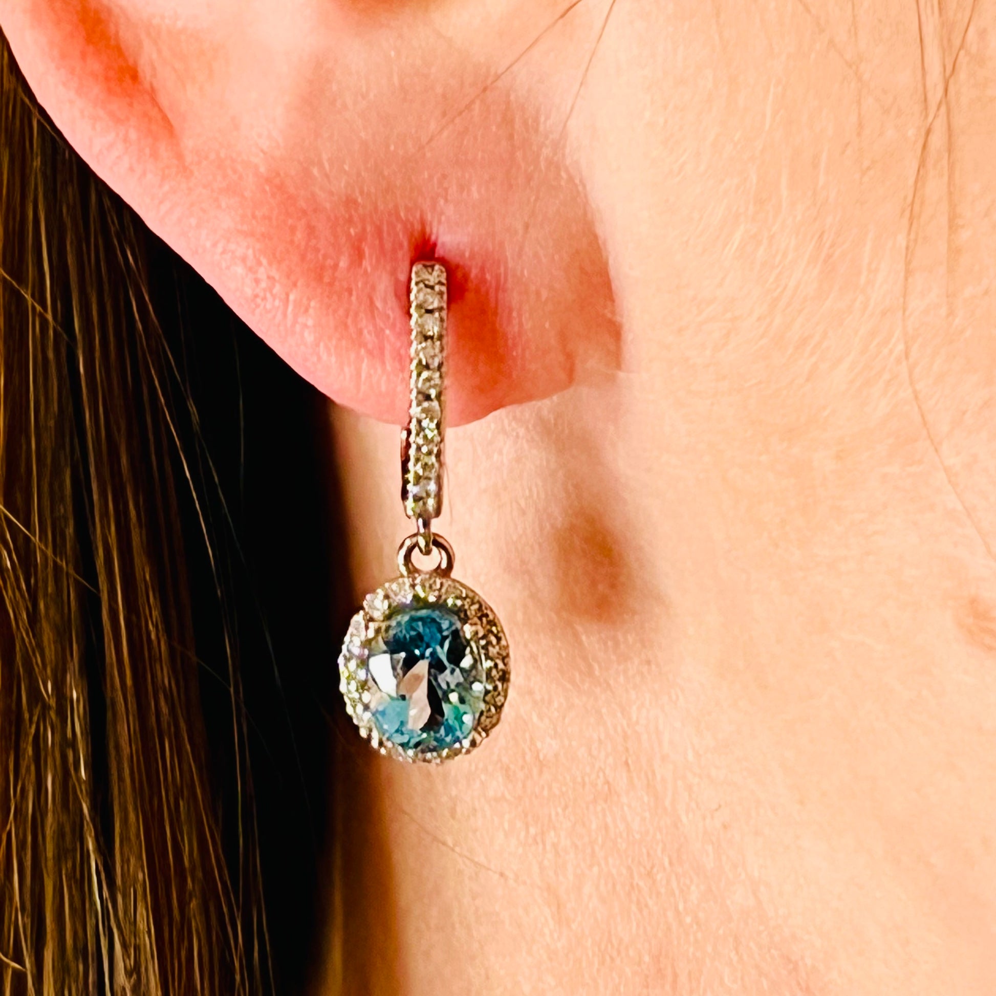Natural Aquamarine Diamond Dangle Earrings 14k W Gold 2.55 TCW Certified $4,950 211358 - Certified Fine Jewelry